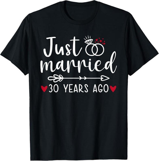 100% Cotton Just Married Couples Funny Husband Wife 30th Anniversary T-Shirt