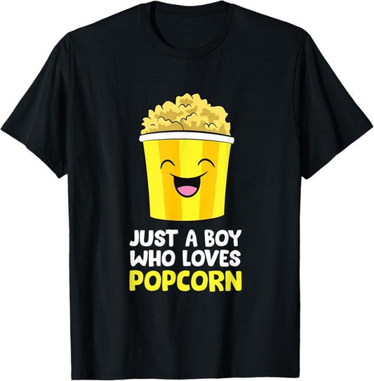 100% Cotton Just a Boy Who Loves Popcorn Cinema Movie Watching Popcorn T-Shirt
