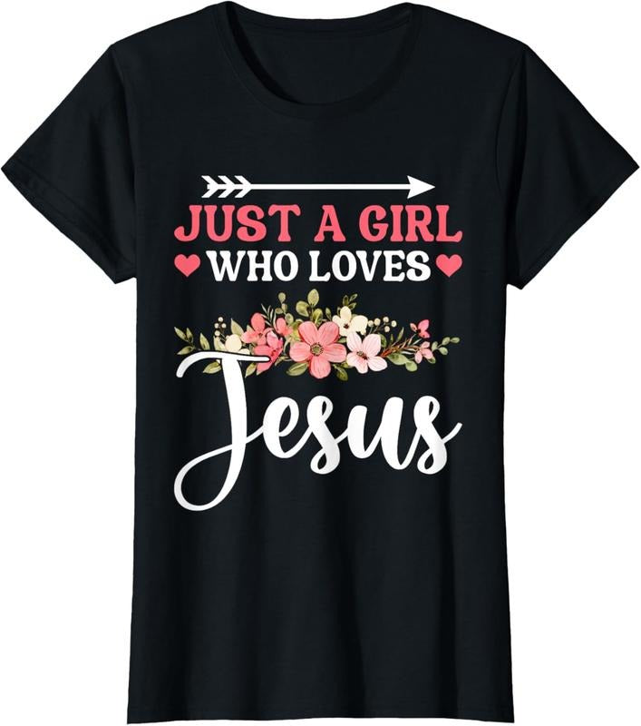 100% Cotton Just a Girl Who Loves Jesus Religious Christian T-Shirtstyle{n002}2