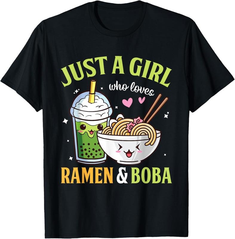 100% Cotton Kawaii Just A Girl Who Loves Ramen And Boba Tea Bubble Milk T-Shirt