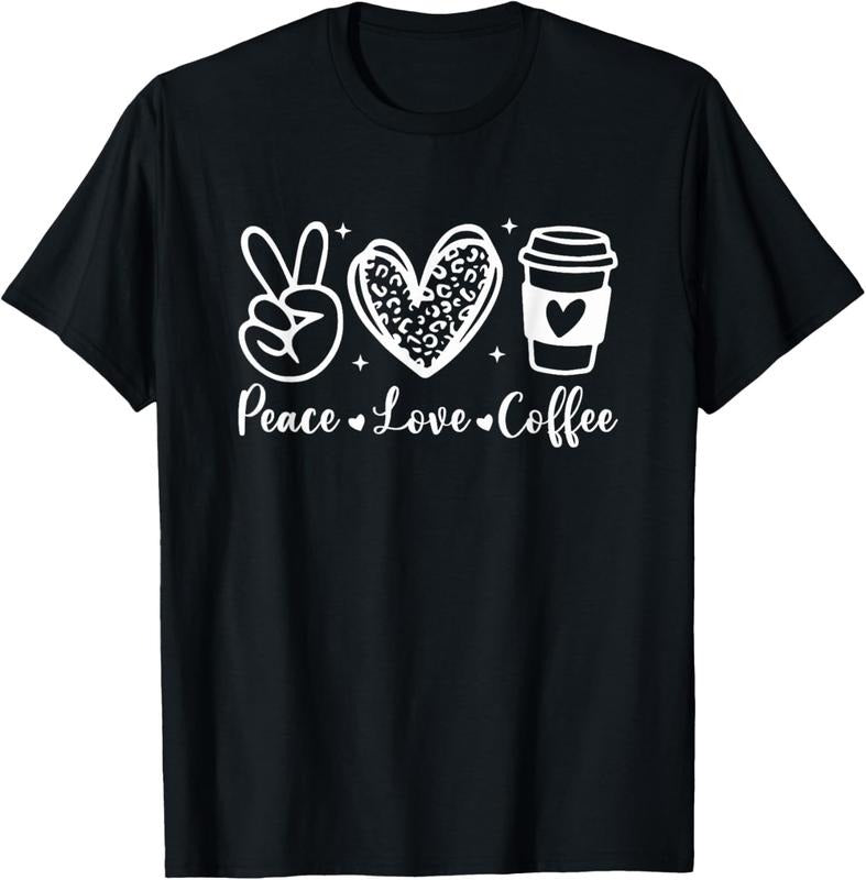 100% Cotton Leopard Peace Love Coffee Lovers Hippie T-Shirt