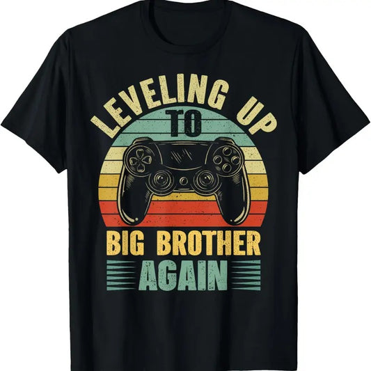 100% Cotton Leveling Up To Big Bro Again Vintage Gift Big Brother Again T-Shirt