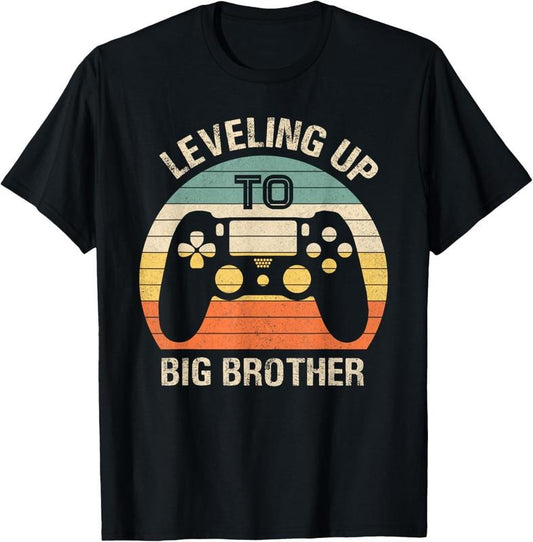 100% Cotton Leveling up to Big Brother 2024 funny gamer vintage  men T-Shirt