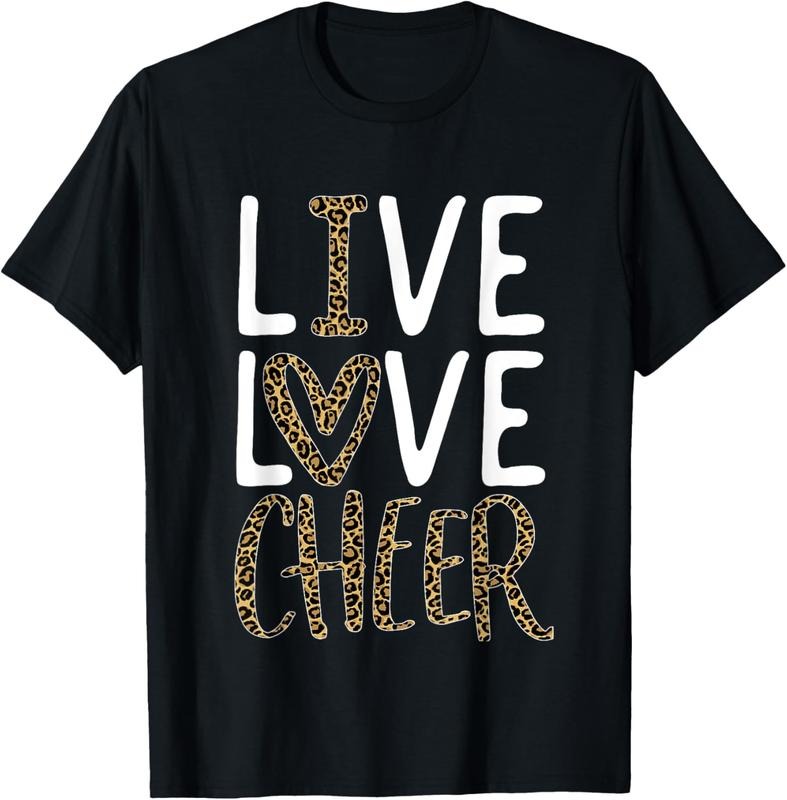100% Cotton Live Love Cheer Girl Cheerleading Cheerleader Women Cheer T-Shirt