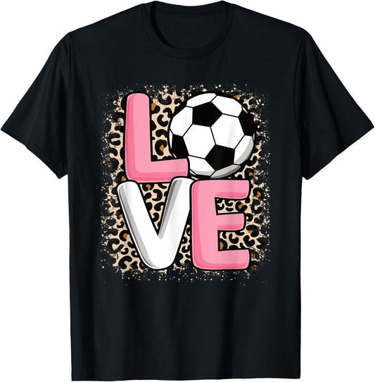100% Cotton Love Soccer Leopard Print Women Girls Soccer Lover T-Shirt
