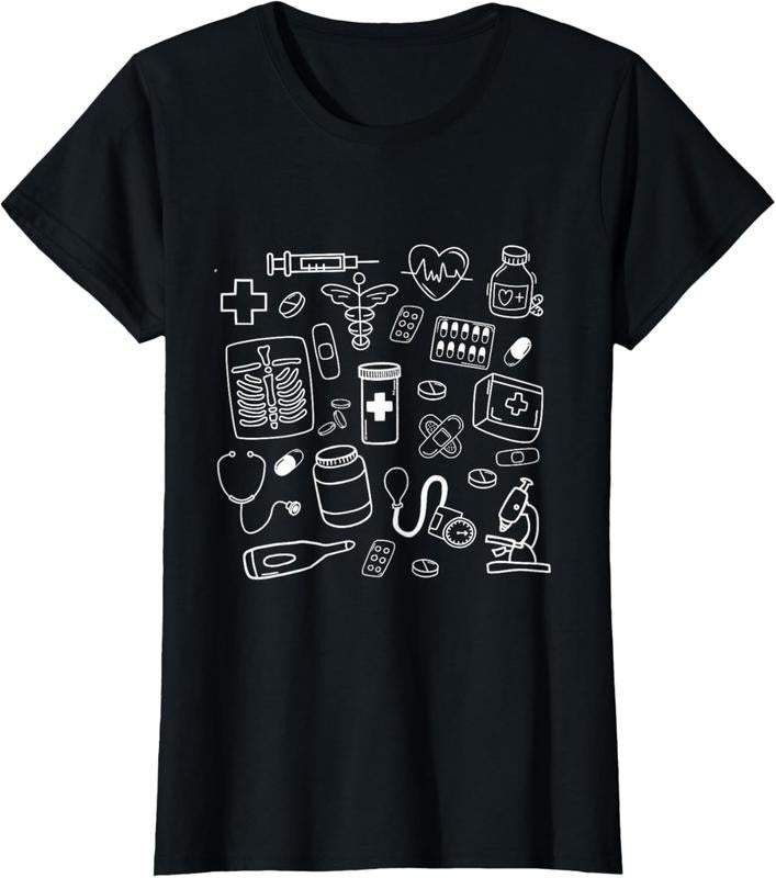 100% Cotton Medical Doodles Nurse Healthcare Profession Women T-Shirt