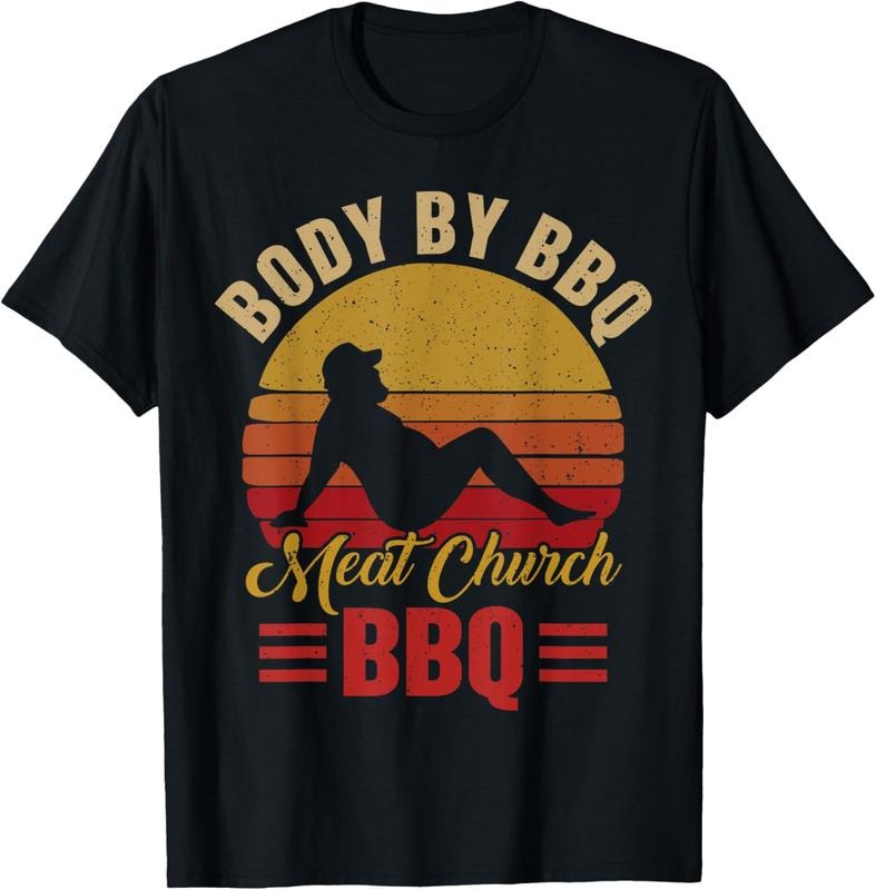 100% Cotton Mens Body By BBQ Vintage Meat Church Grilling Barbecue T-Shirt