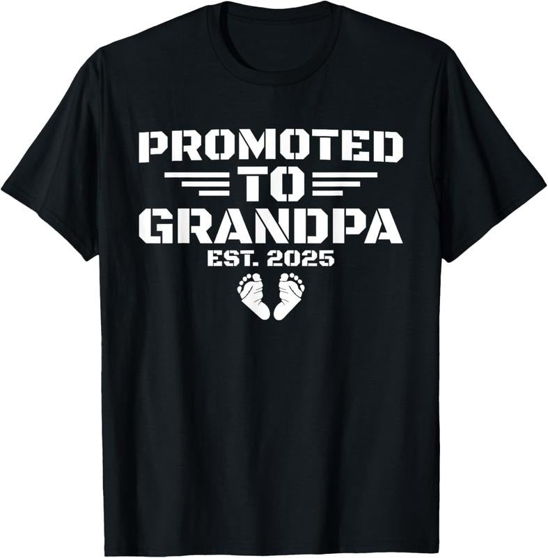 100% Cotton Mens Promoted To Grandpa Est 2025 Soon To Be Granddad T-Shirt