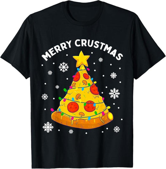 100% Cotton Merry Crustmas Pizza Christmas Tree Xmas Gifts  Men T-Shirt