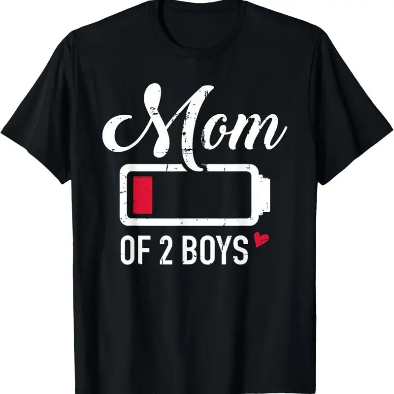 100% Cotton Mom of 2 boys low battery T-Shirt