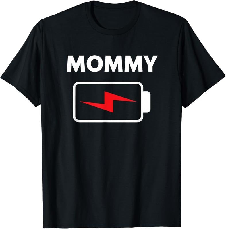100% Cotton Mommy Shirt Women Battery Low Funny Family Matching T-Shirt