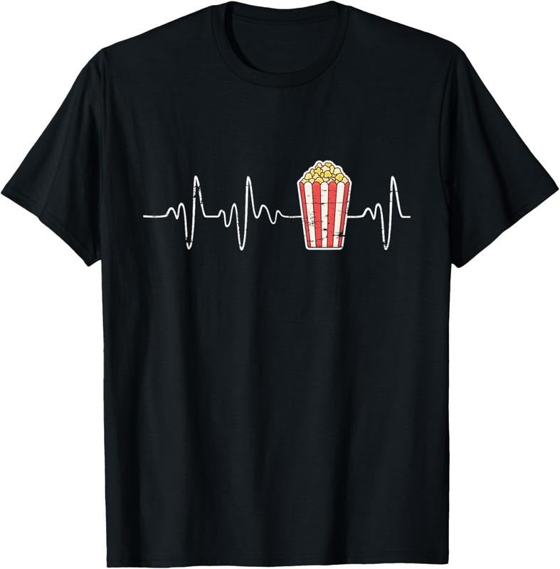 100% Cotton Movie Snack Popcorn Lover Heartbeat Gift Popcorn T-Shirt