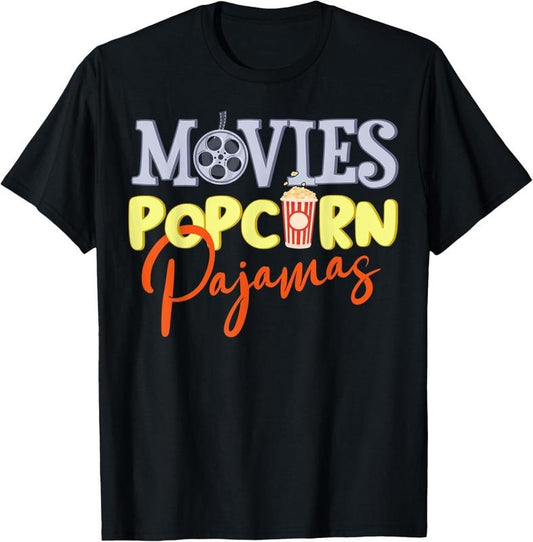 100% Cotton Movies Popcorn Pajamas Movie Night Movie Pajama Party T-Shirt