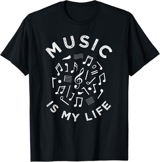 100% Cotton Music Is My Life T-Shirt, Musical Note Tee For Melody Lover