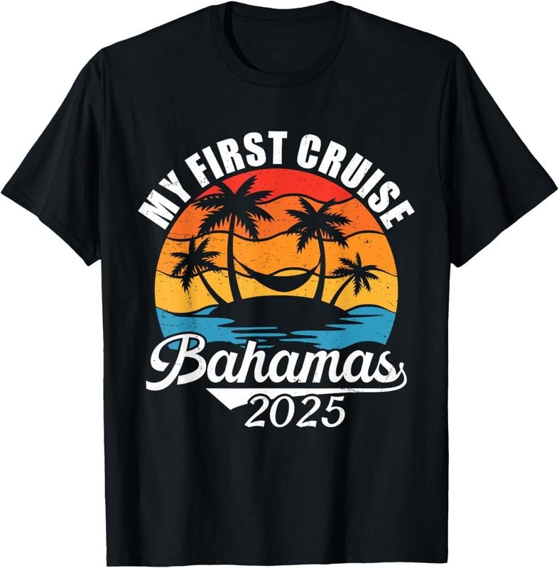 100% Cotton My First Cruise Bahamas 2025. Funny Family Vacation Cruise T-Shirt