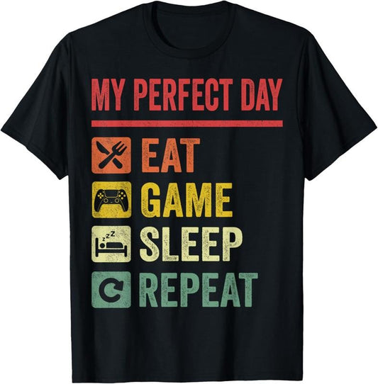 100% Cotton My Perfect Day Video Games T-Shirt Funny Cool Gamer Tee Gift T-Shirt