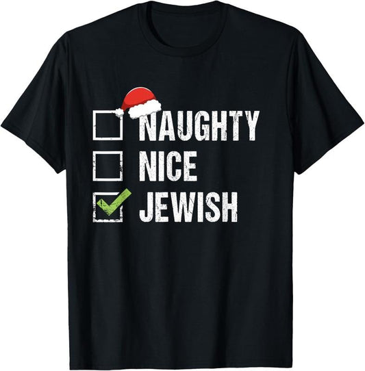 100% Cotton Naughty Nice Jewish Shirt Santa Jew Christmas Gift Hanukkah T-Shirt