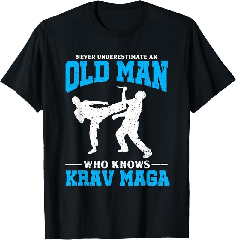 100% Cotton Never Underestimate An Old Man Krav Maga Graphic T-Shirt
