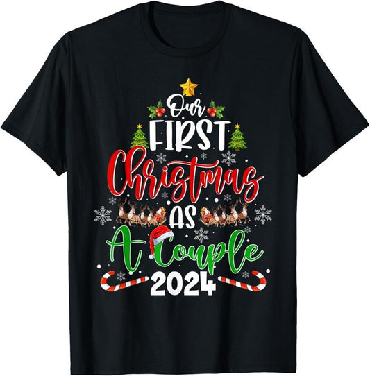 100% Cotton Our First Christmas As A Couple 2024 Xmas Love Couple Pajama T-Shirt