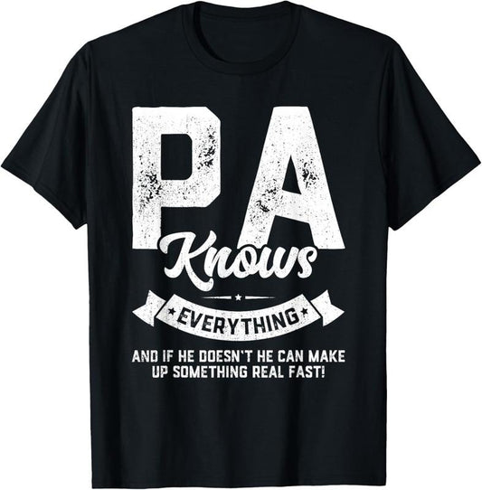 100% Cotton Pa Knows Everything Shirt 60th Gift Funny Father's Day T-Shirt