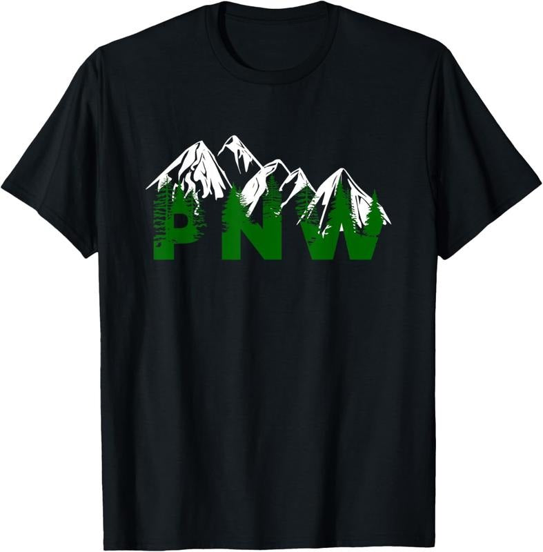 100% Cotton Pacific Northwest PNW Pine Trees Mountains Gift T-Shirt