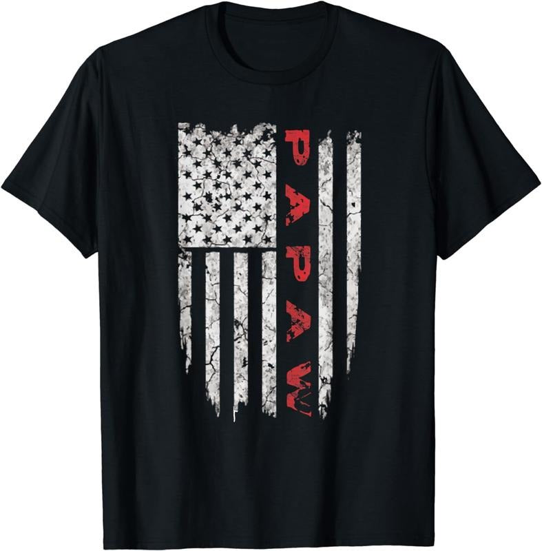 [100% Cotton]Papaw American Flag T-shirt Grandpa Gifts Men Tee Shirts