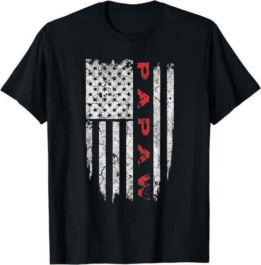 [100% Cotton]Papaw American Flag T-shirt Grandpa Gifts Men Tee Shirts