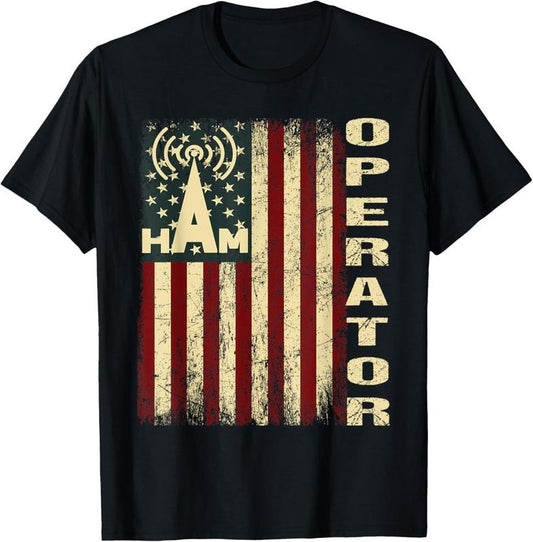 100% Cotton Patriotic USA Flag Ham Radio Amateur Radio Operator T-Shirt
