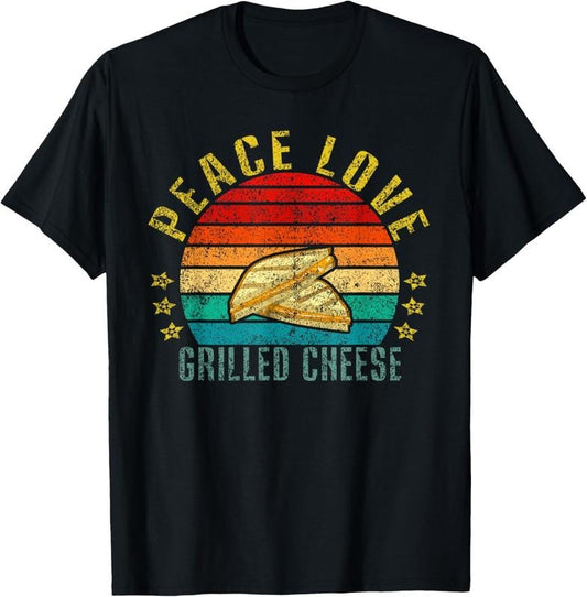 100% Cotton Peace Love Grilled Cheese Funny Retro T-Shirt