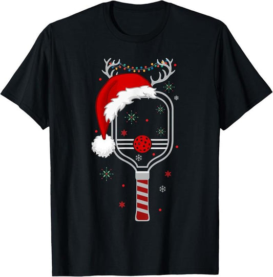 100% Cotton Pickleball Player Christmas Holiday Reindeer Xmas Women Tees T-Shirt