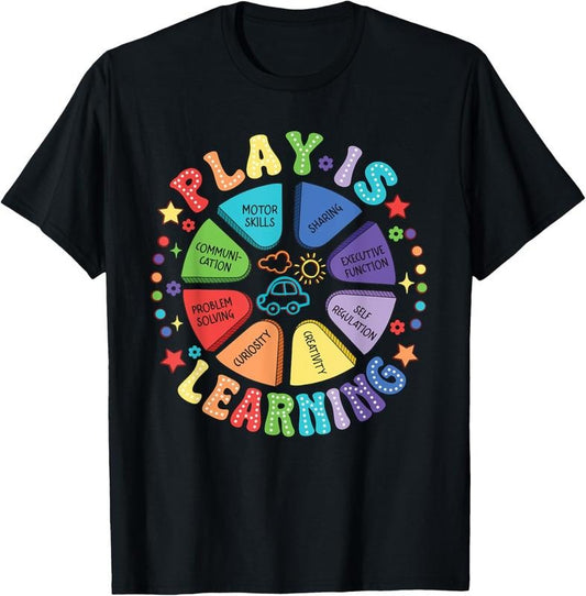 100% Cotton Play is Learning Preschool Teacher Life Kindergarten T-Shirtstyle{n002}2