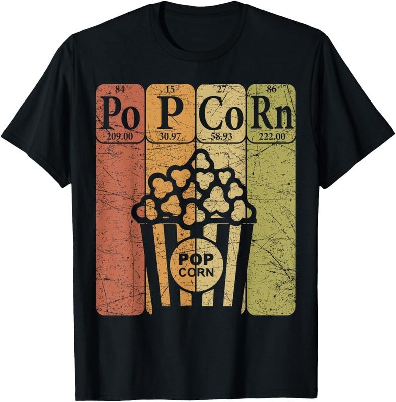 100% Cotton Popcorn Periodic Table Elements Cinema Lover Movie Snack T-Shirt