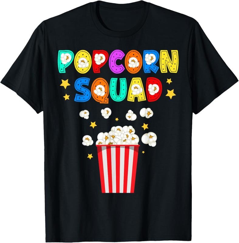100% Cotton Popcorn Squad Movie Theater Lover Theatre Nerd T-Shirt