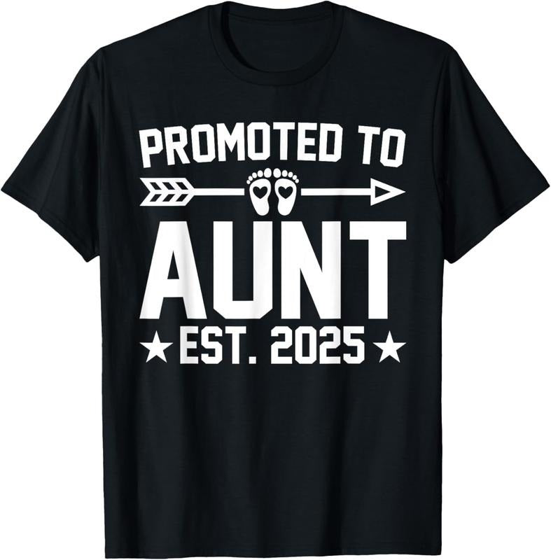 100% Cotton Promoted To Aunt Est 2025 Aunt  Announcement T-Shirt