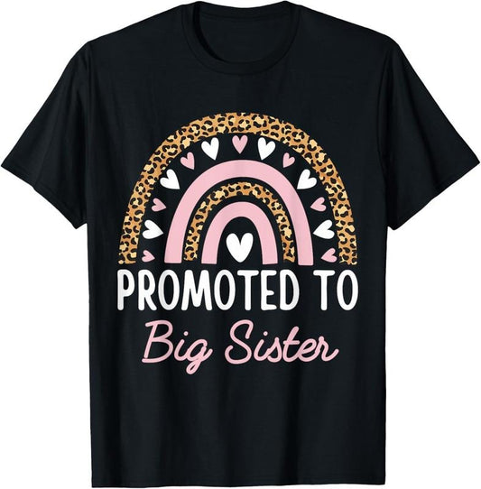 100% Cotton Promoted To Big Sister Teen Girls Women Rainbow Leopard 2025 T-Shirt