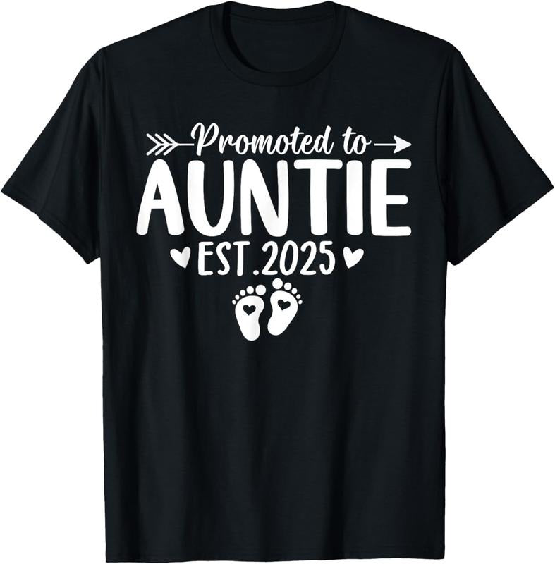 100% Cotton Promoted to Auntie Est 2025 Soon To Be New Aunt  Reveal T-Shirt