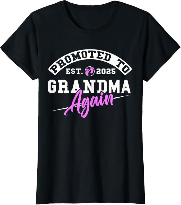 100% Cotton Promoted to Grandma Again New  Soon to Be Granny 2025 T-Shirt