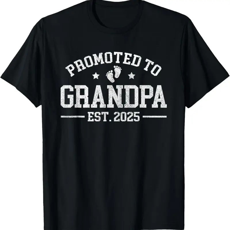 100% Cotton Promoted to Grandpa est. 2025 Grandparents  Announcement T-Shirt