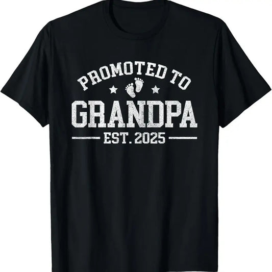 100% Cotton Promoted to Grandpa est. 2025 Grandparents  Announcement T-Shirt