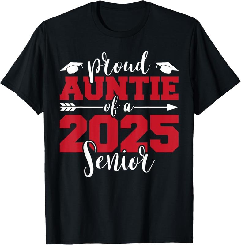 100% Cotton Proud Auntie Of A 2025 Senior Graduate Family Graduation T-Shirt