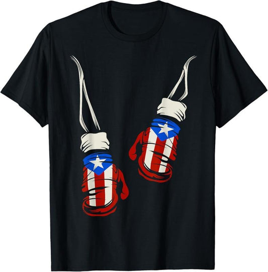 100% Cotton Puerto Rican | Puerto Rico Boxing Gloves Flag T Shirt T-Shirt
