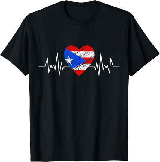 100% Cotton Puerto Rico Flag Heartbeat Pride Grunge Puerto Rican Flag T-Shirt