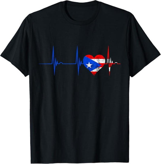 100% Cotton Puerto Rico Heart Puerto Rican Heartbeat ECG Pulse Boricua T-Shirt