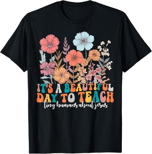 100% Cotton Retro I Teach Tiny Humans About Jesus Christian Teacher T-Shirt