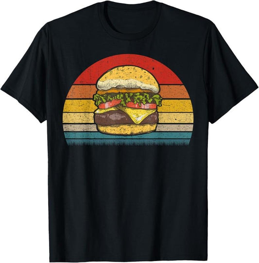 100% Cotton Retro Vintage Cheeseburger Design Costume Hamburger Lovers T-Shirt