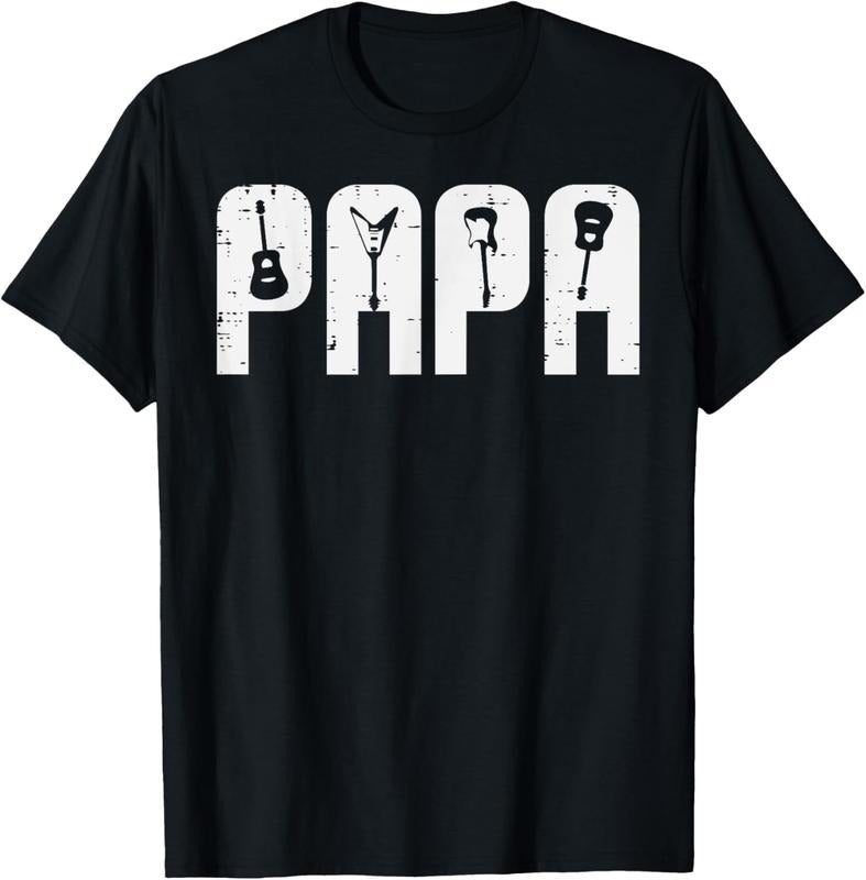 100% Cotton Rocker Papa Guitars Electric Acoustic Bass Dad Daddy Men T-Shirt