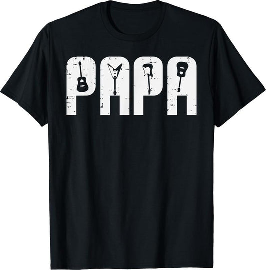100% Cotton Rocker Papa Guitars Electric Acoustic Bass Dad Daddy Men T-Shirt