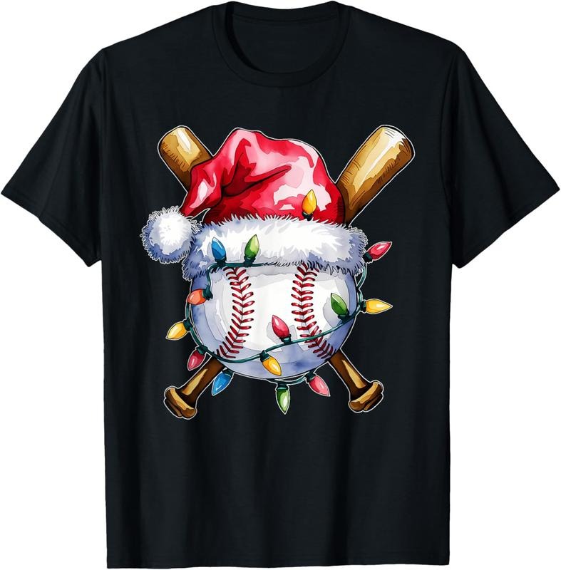 100% Cotton Santa Sports Design For Men Boys Christmas Baseball Player T-Shirt