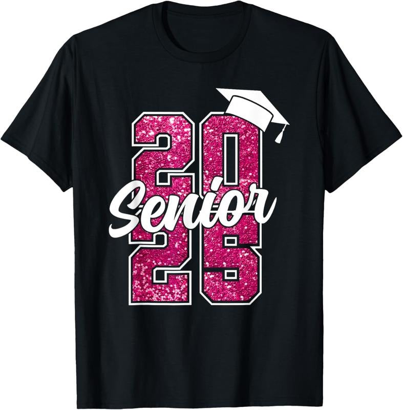 100% Cotton Senior 2025 Class Of 2025 Back To School 2025 Pink Cute T-Shirt