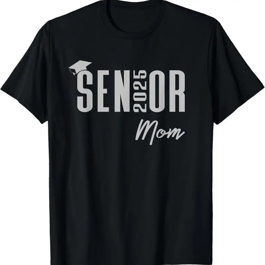 100% Cotton Senior 2025 Silver Graduation Cap Class of 2025 Mom T-Shirt